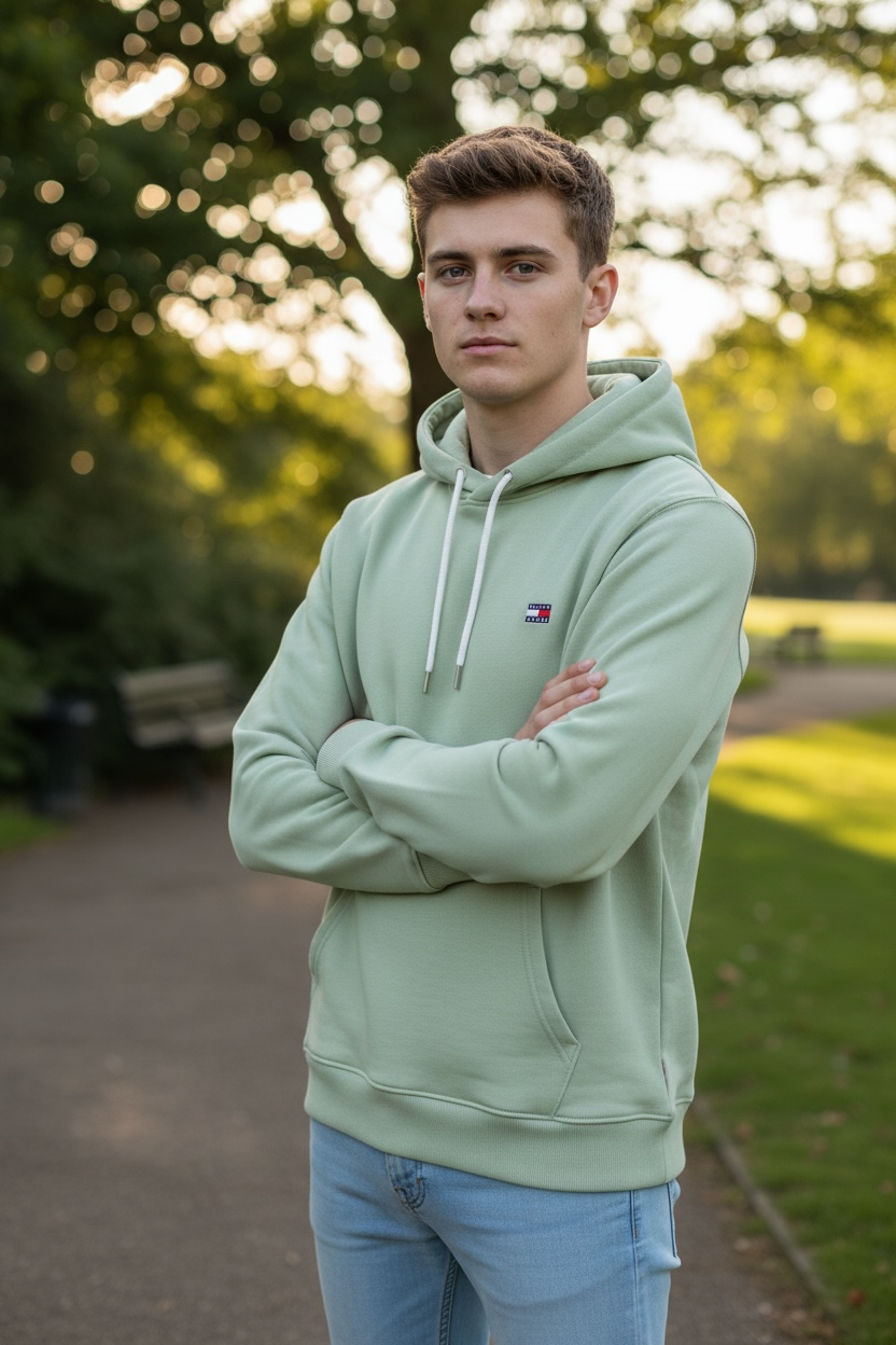 TOMMY JEANS OLIVE HOODIE