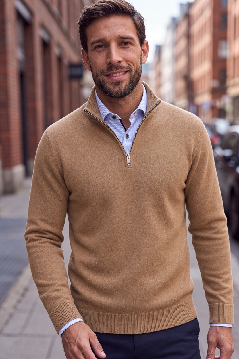 BUGATTI 1/2 ZIP TAUPE SWEATER