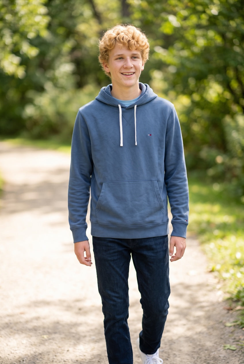 TOMMY HILFIGER  TEAL ESS SEASONAL FLEECE HOODY