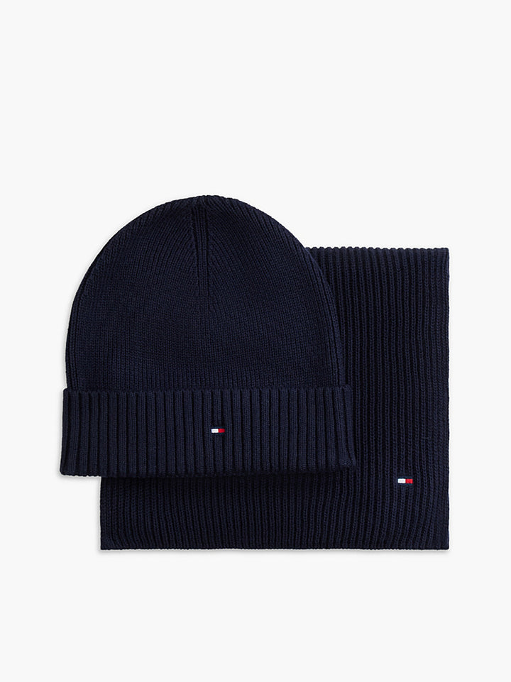TOMMY HILFIGER NAVY BEANIE &amp; SCARF SET