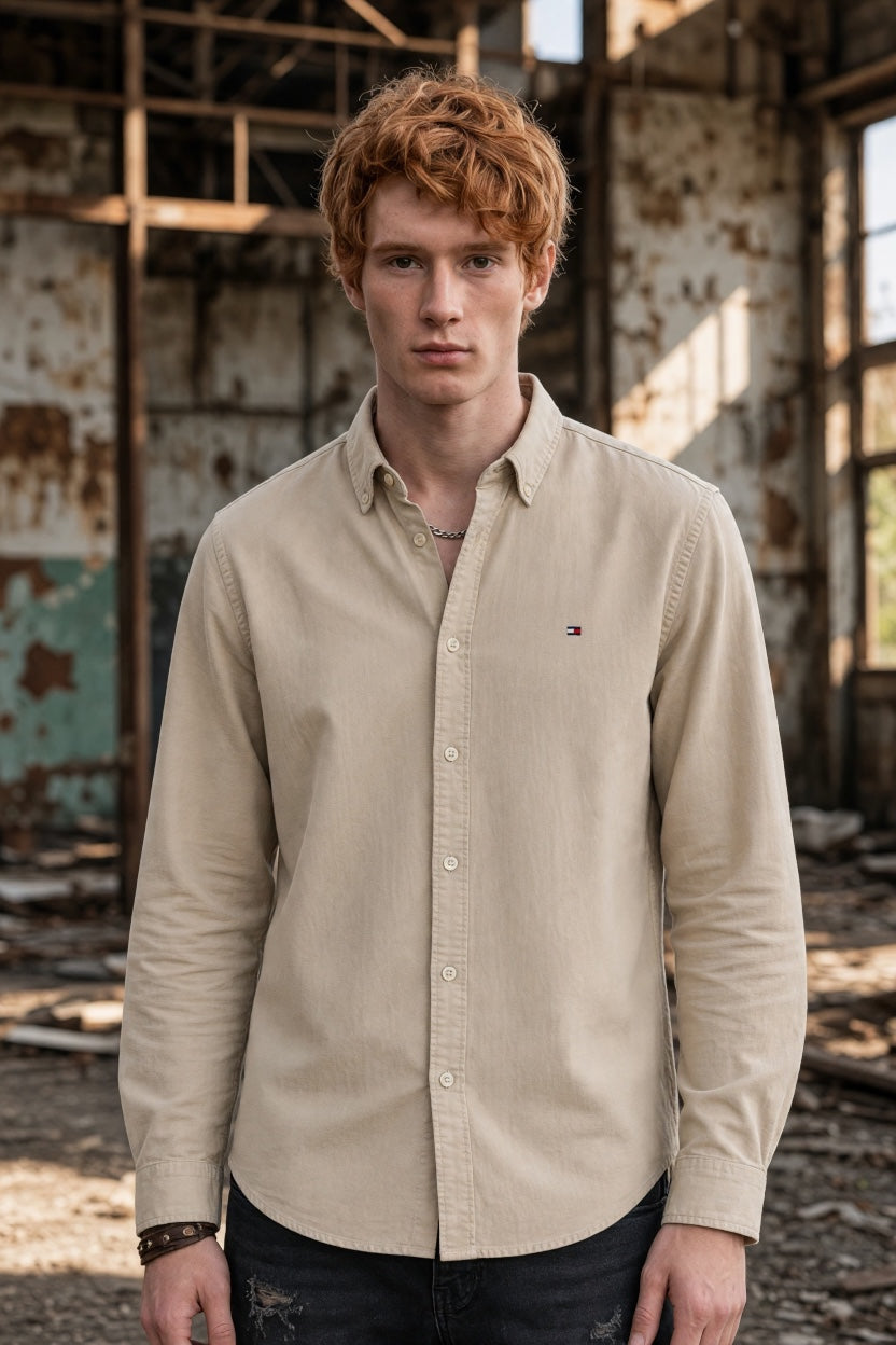 TOMMY JEANS BEIGE OXFORD SHIRT