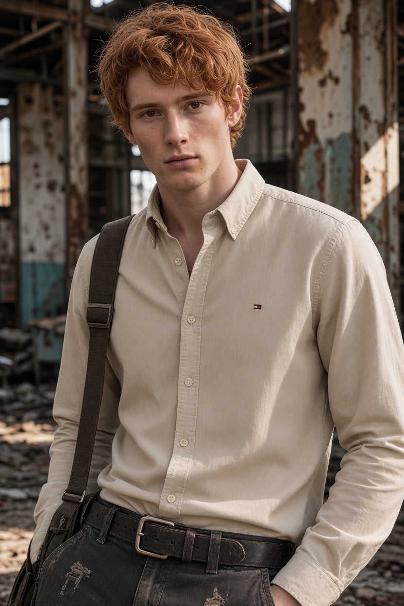 TOMMY JEANS BEIGE OXFORD SHIRT