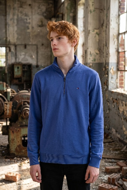 TOMMY JEANS 1/4 ZIP BLUE SWEAT