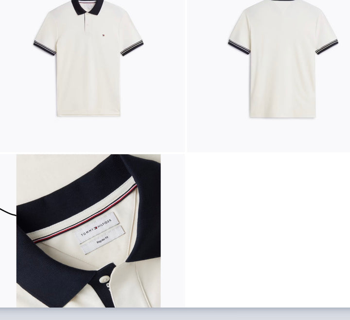 TOMMY HILFIGER  IVORY INTERLOCK PLACKT DETAIL REG POLO