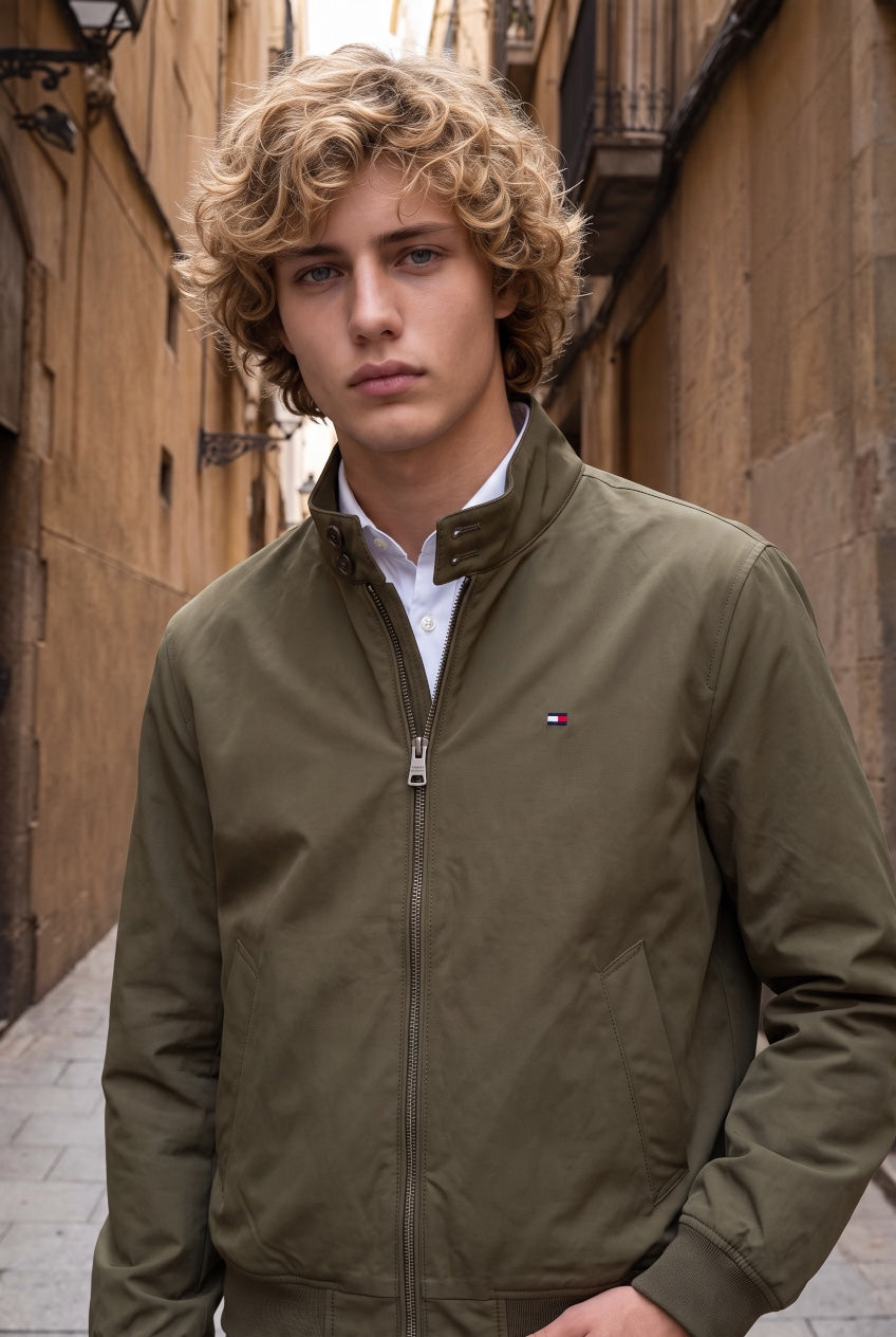 Tommy Hilfiger olive Harrington jacket with zip front and stand collar