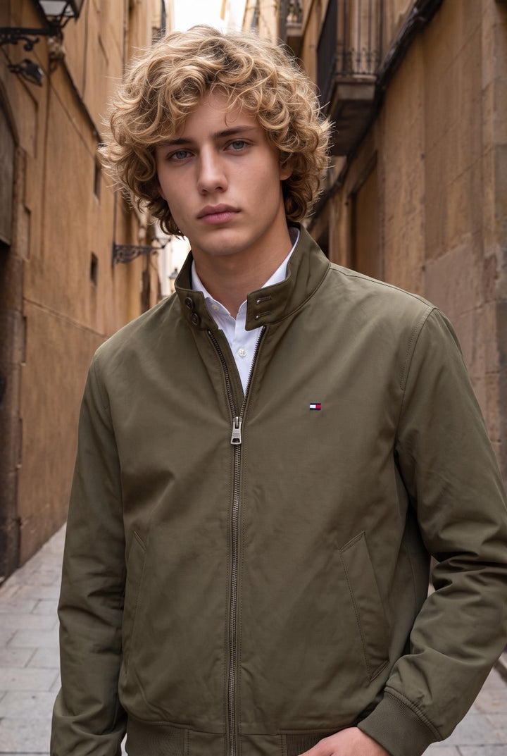 Tommy Hilfiger olive Harrington jacket with zip front and stand collar