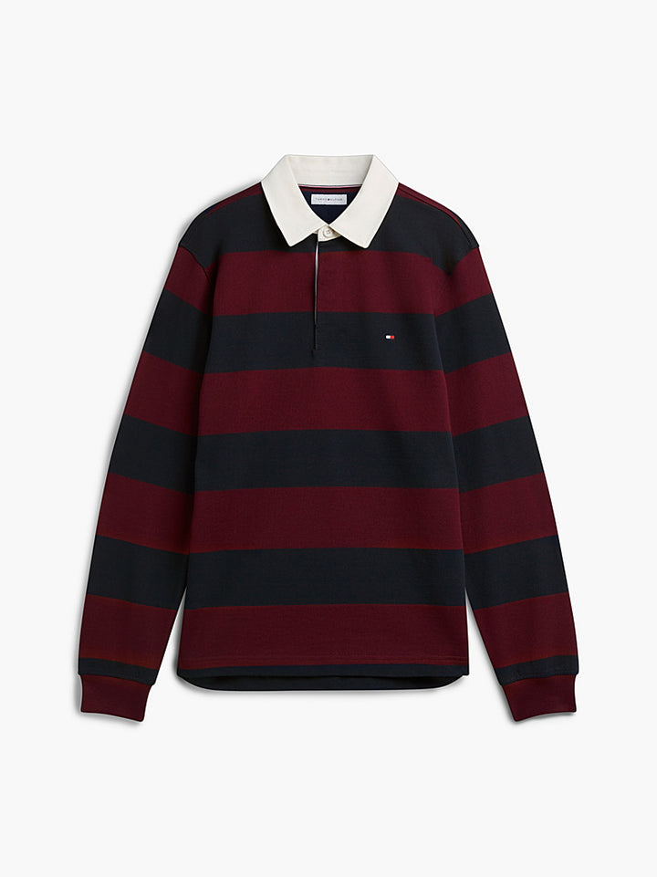 THM BURGUNDY/NAVY ESS STRIPE RUGBY SHIRT