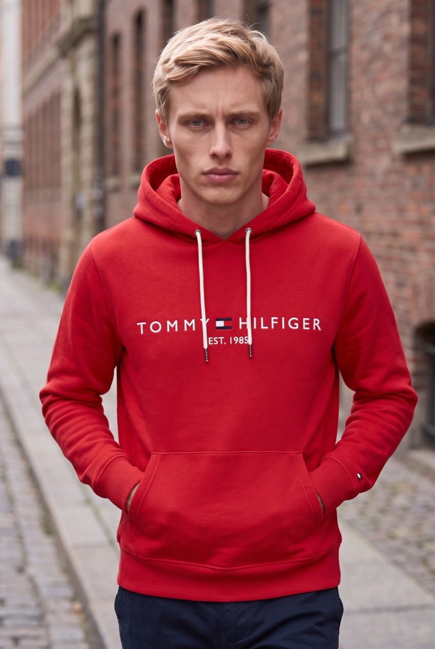 TOMMY HILFIGER  RED TOMMY LOGO HOODY