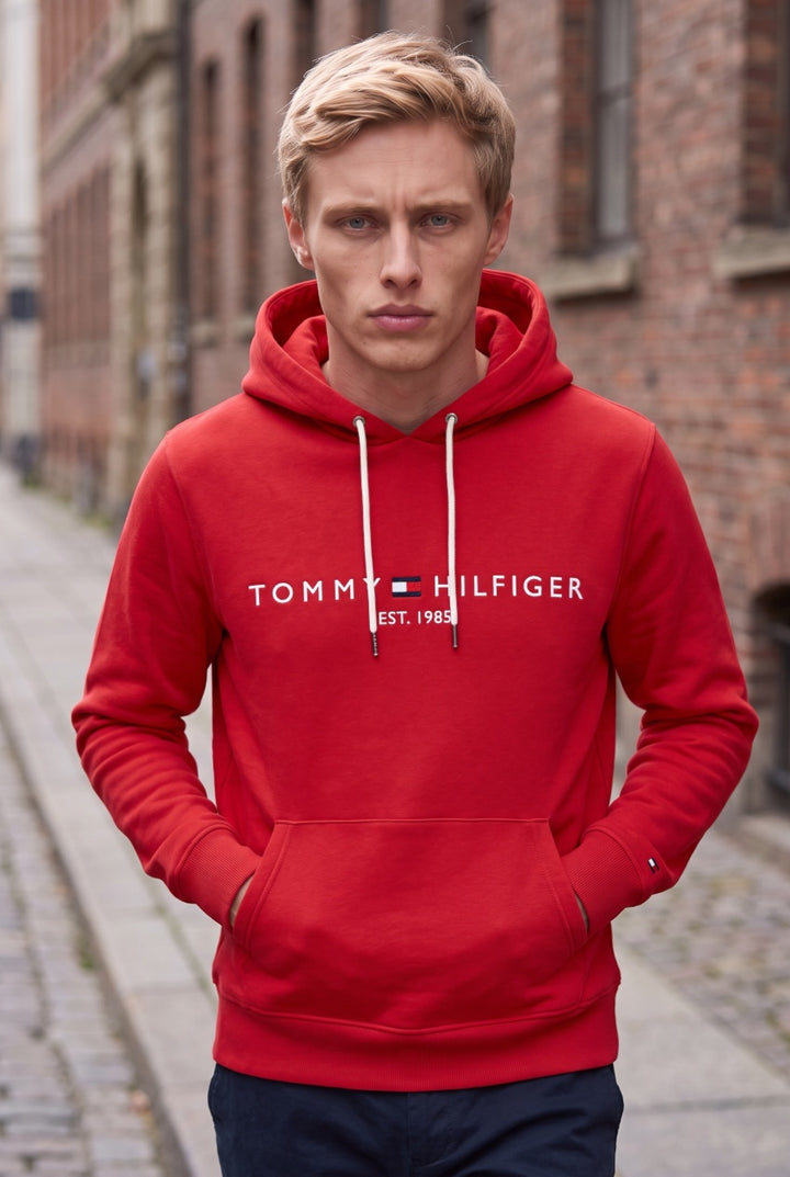 TOMMY HILFIGER  RED TOMMY LOGO HOODY