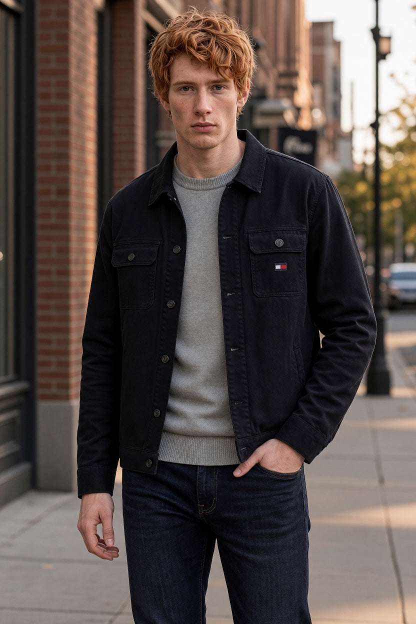 TOMMY JENAS  BLACK ESSENTIAL OVERSHIRT