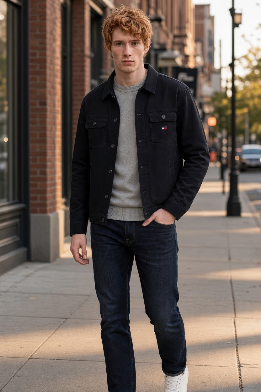 TOMMY JENAS  BLACK ESSENTIAL OVERSHIRT