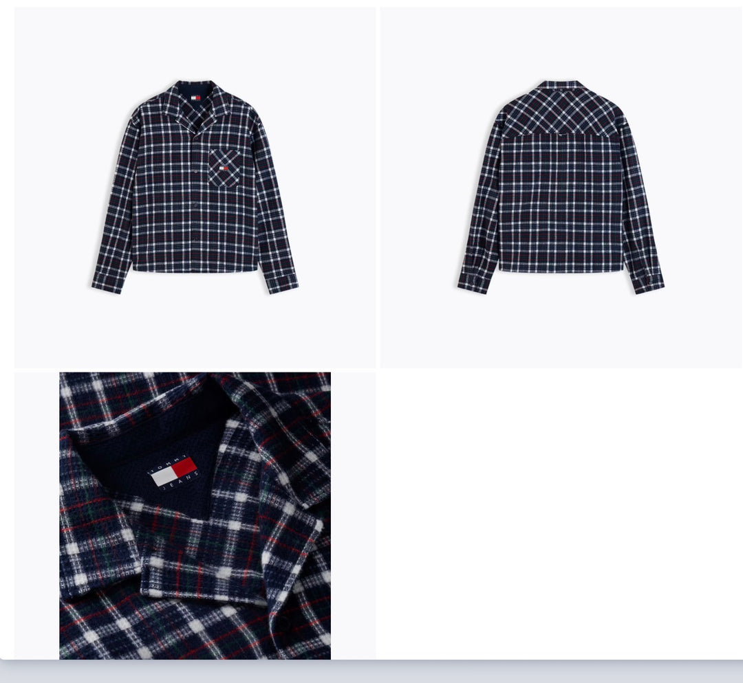 TOMMY JEANS  DARK BLUE CHECK BOXY WAFFLE SHIRT