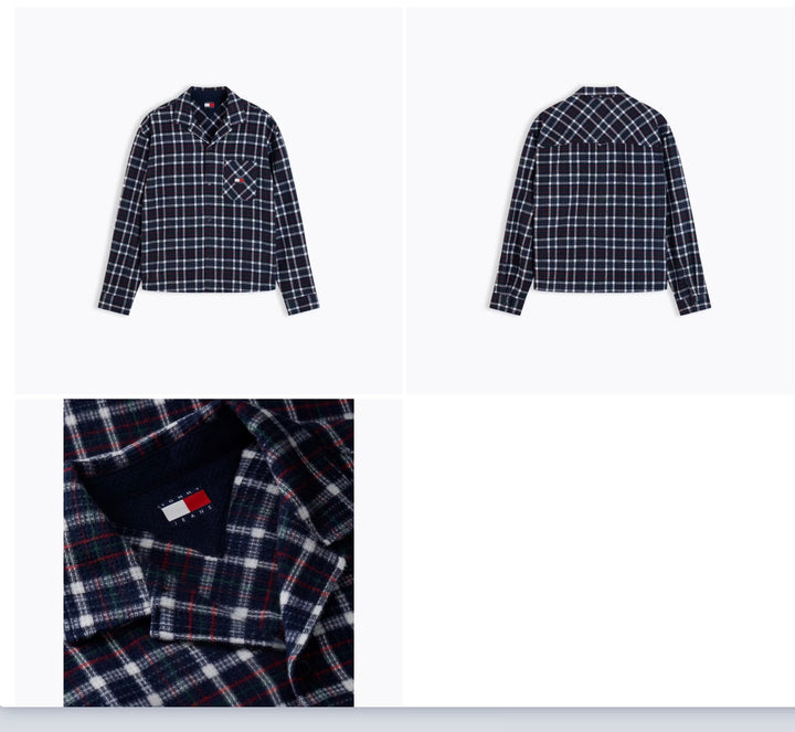 TOMMY JEANS  DARK BLUE CHECK BOXY WAFFLE SHIRT