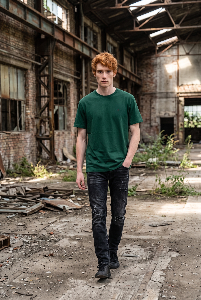 TOMMY JEANS  GREEN REG FLAG SS TEE