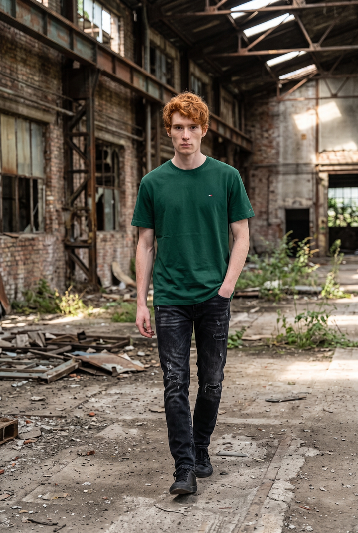 TOMMY JEANS  GREEN REG FLAG SS TEE