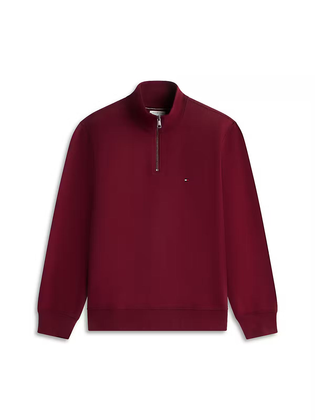 Burgundy 1/4-zip fleece sweatshirt with half-zip collar, ribbed cuffs and hem