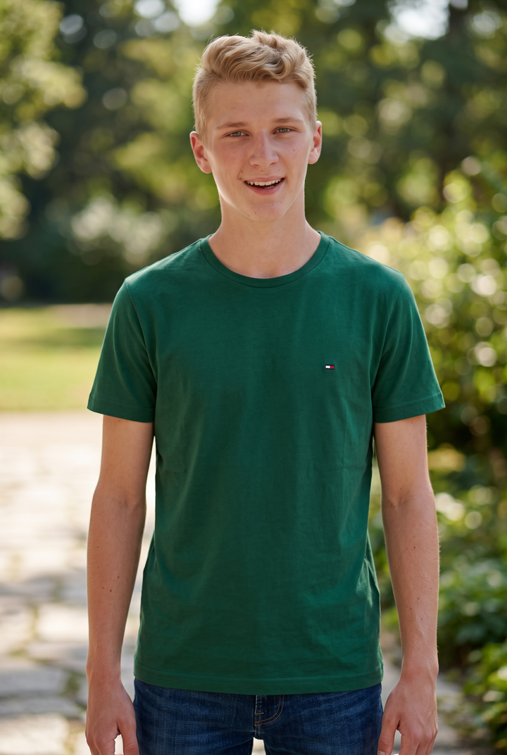 TOMMY HILFIGER GREEN ESS SEASONAL REG FIT SOLID TEE