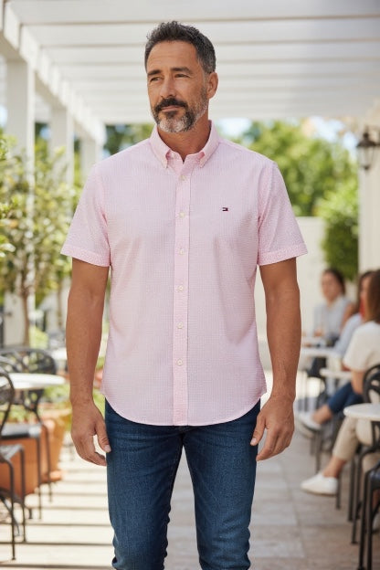 TOMMY HILFIGER PINK GINGHAM SHORT SLEEVE SHIRT
