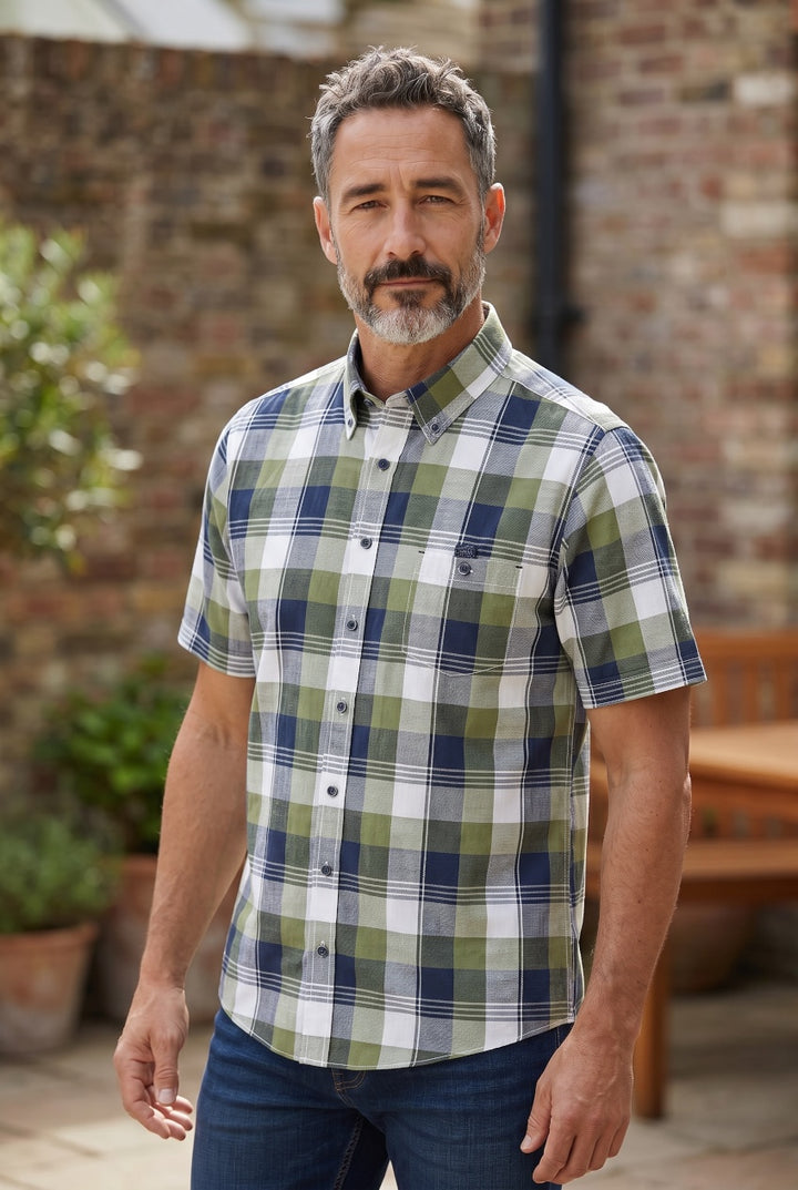 CASA MODA GREEN CHECK SHORT SLEEVE  SHIRT