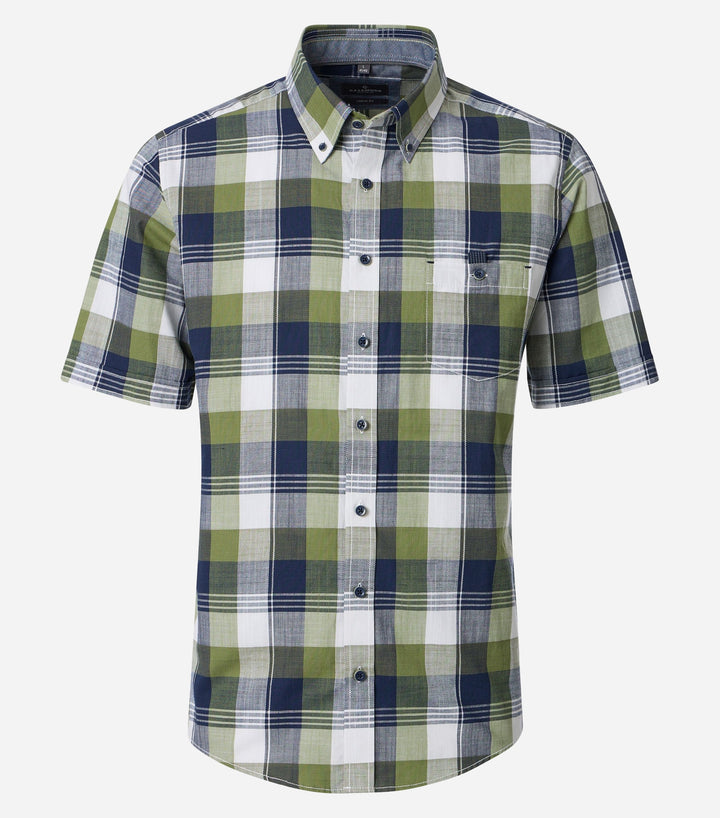 CASA MODA GREEN CHECK SHORT SLEEVE  SHIRT
