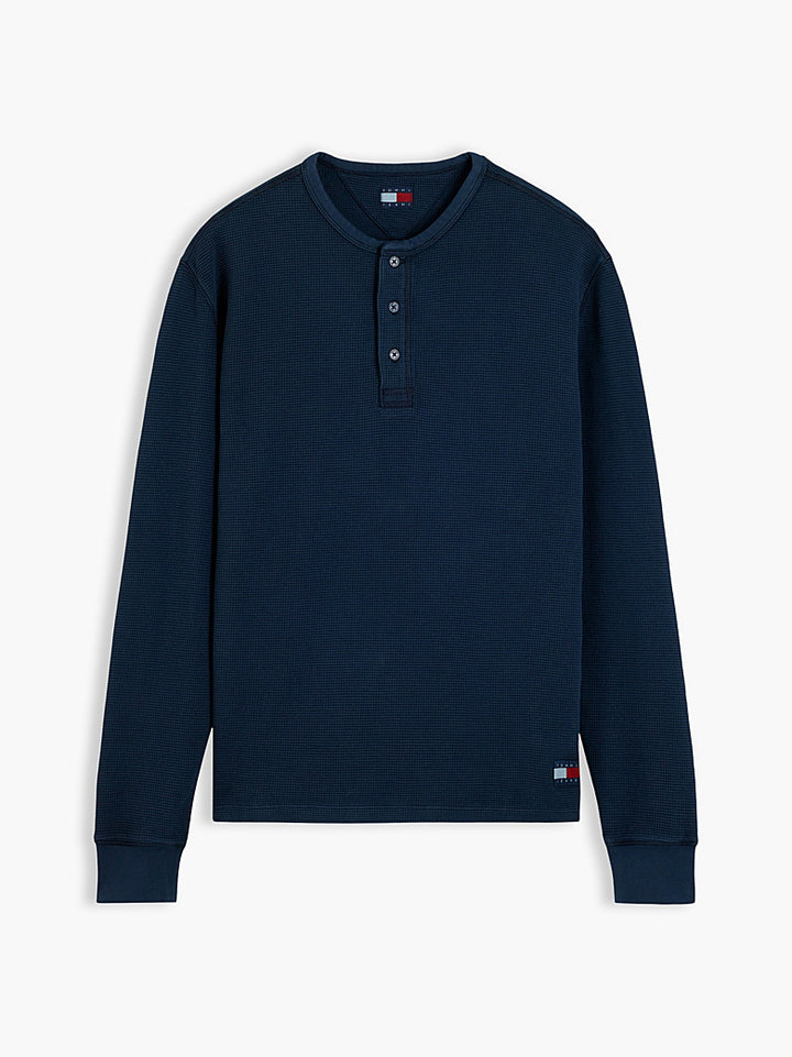 TOMMY JEANS DARK BLUE WASHED WAFFLE LS HENLEY