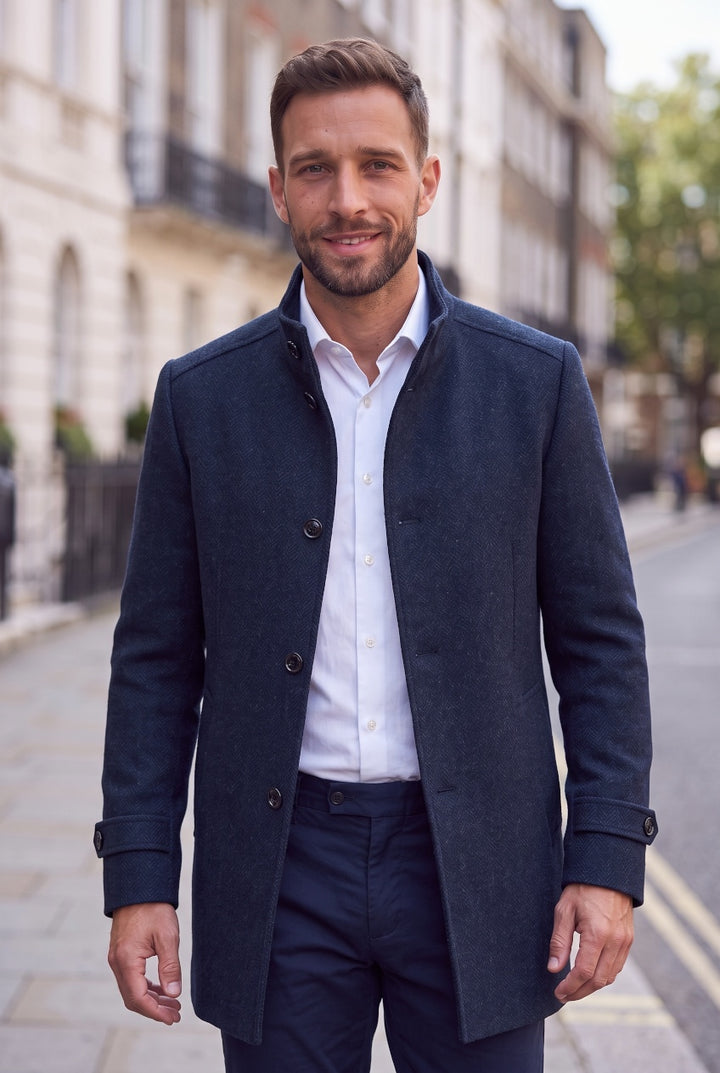 DG WATSON NAVY WOOL OVERCOAT