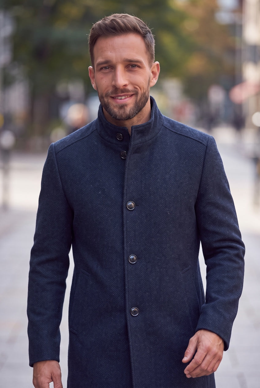 DG WATSON NAVY WOOL OVERCOAT