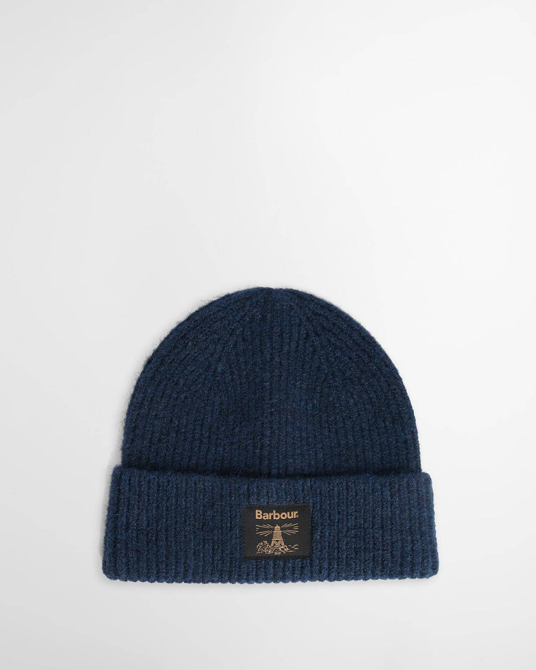 Navy knit beanie with Barbour patch