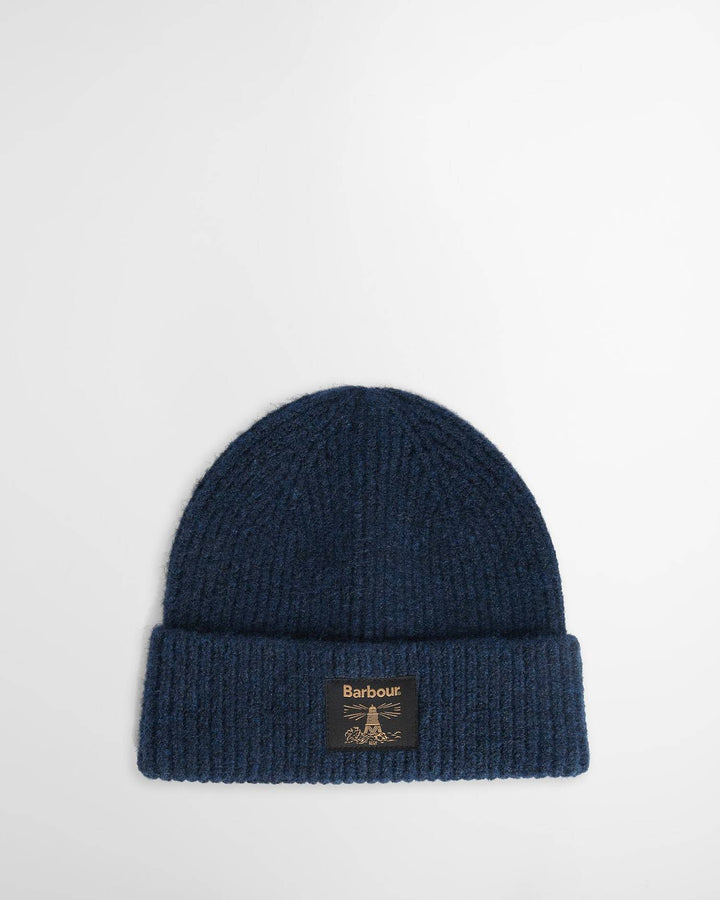 Navy knit beanie with Barbour patch
