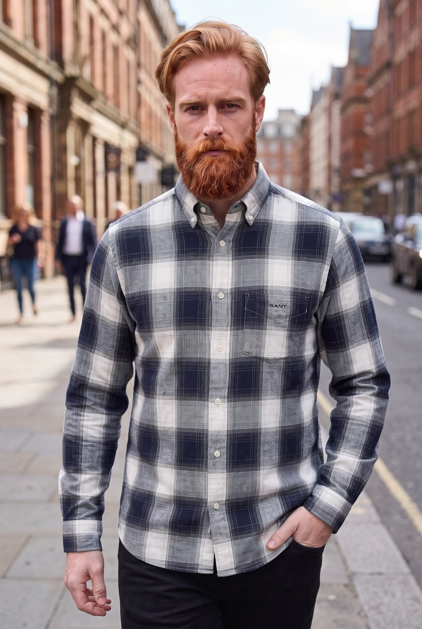 GANT NAVY REG WINDBLOWN FLANNEL CHECK  SHIRT