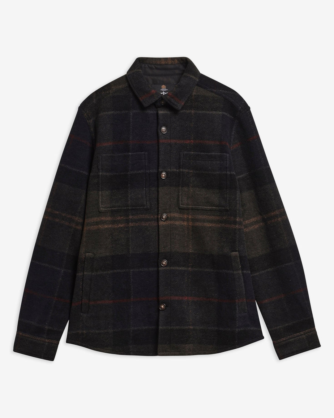 Brushed check overshirt, dark plaid with button front and long sleeves
