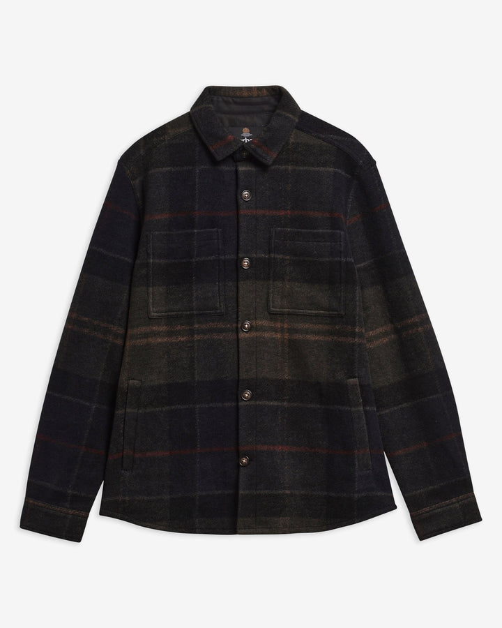 Brushed check overshirt, dark plaid with button front and long sleeves
