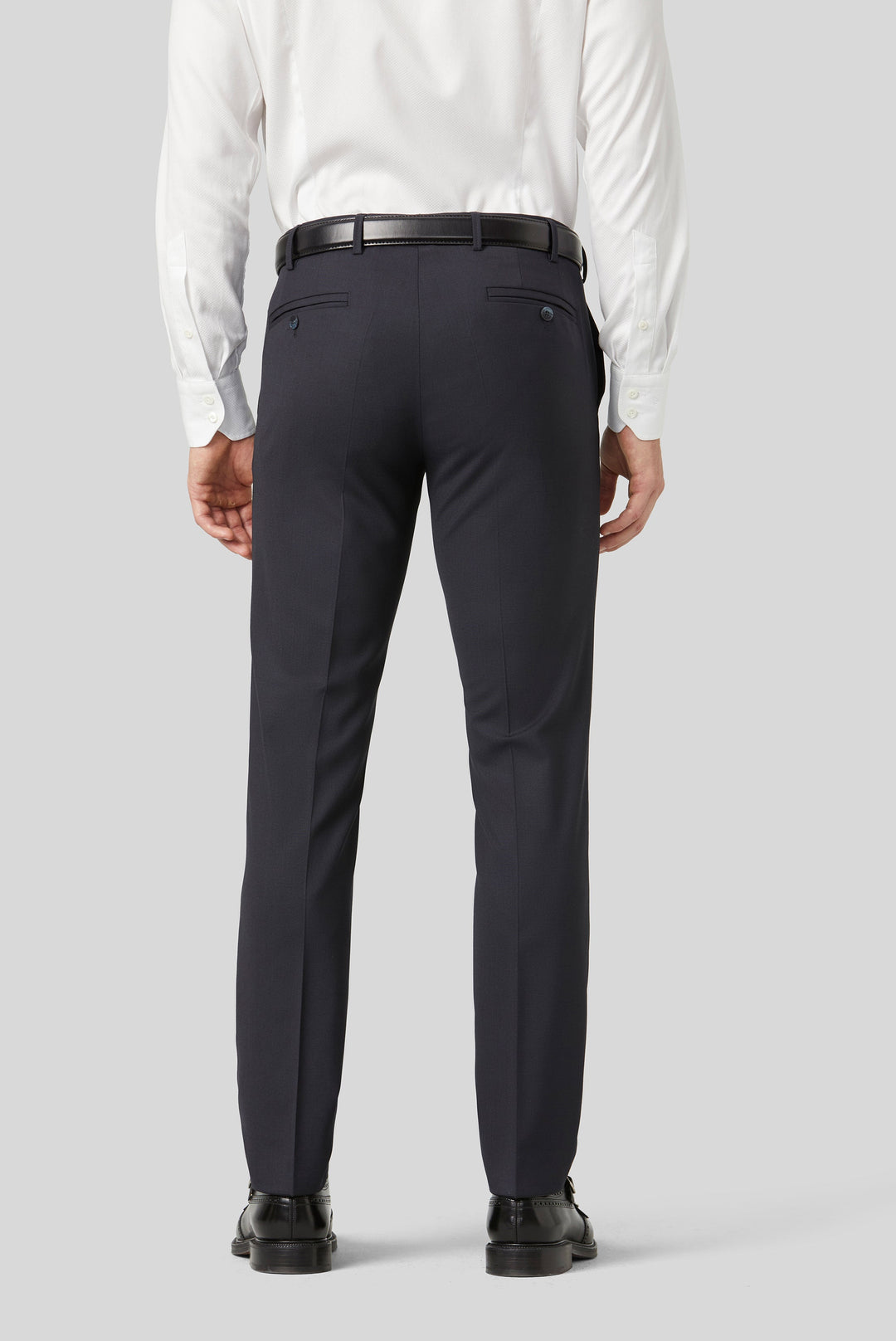 MEYER NAVY STRETCH WAISTBAND WOOL TROUSERS