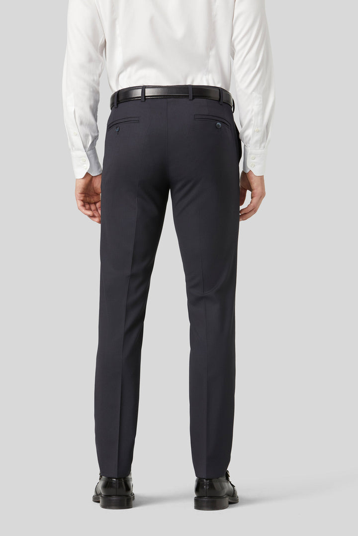 MEYER NAVY STRETCH WAISTBAND WOOL TROUSERS
