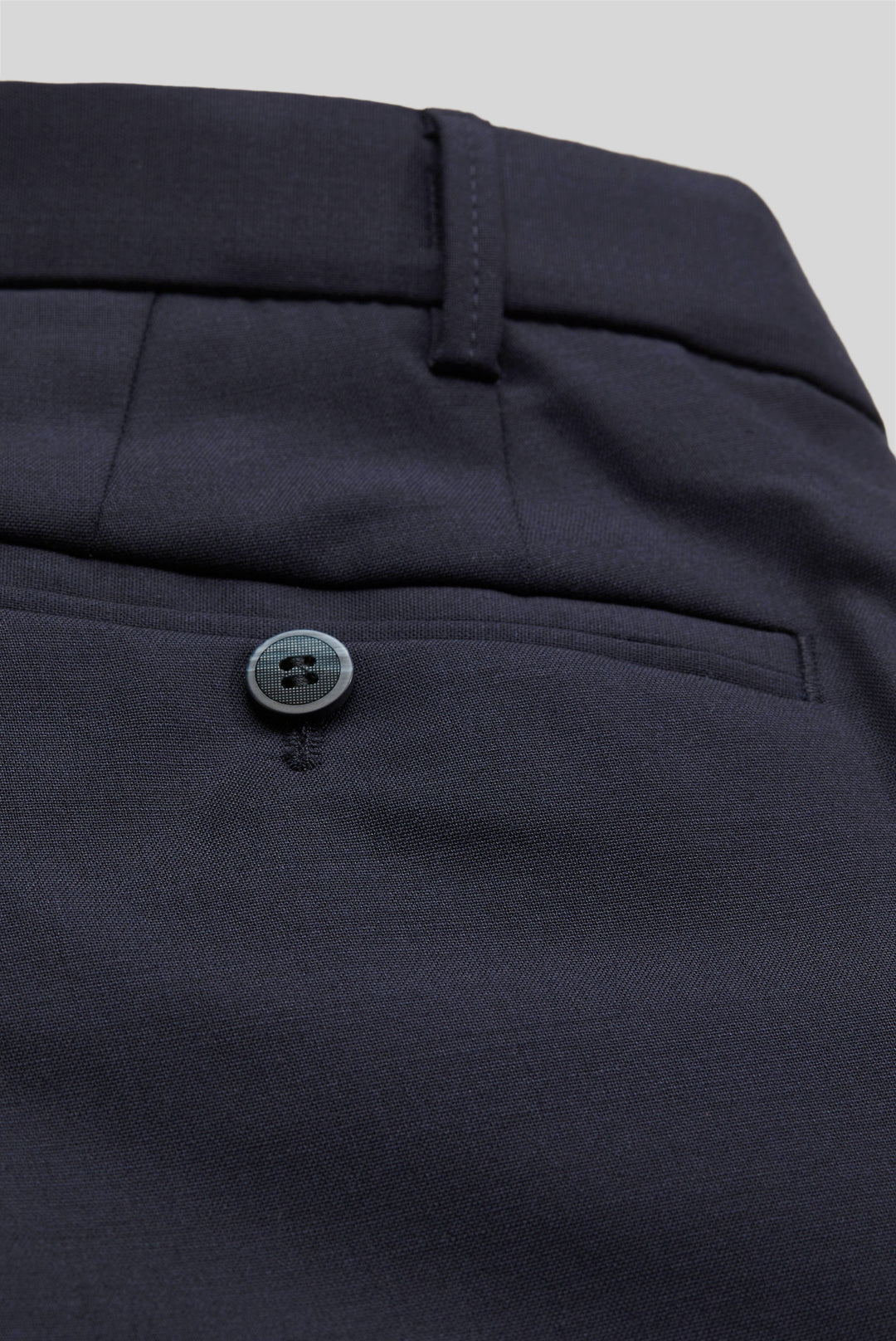 MEYER NAVY STRETCH WAISTBAND WOOL TROUSERS