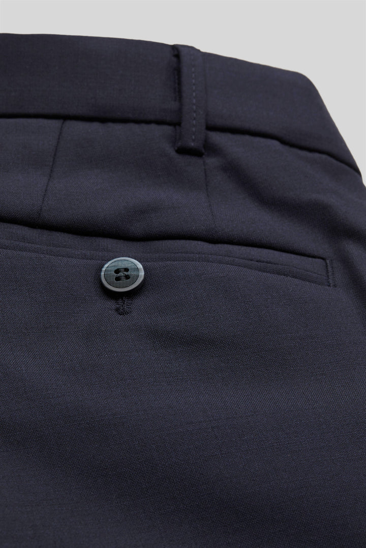 MEYER NAVY STRETCH WAISTBAND WOOL TROUSERS