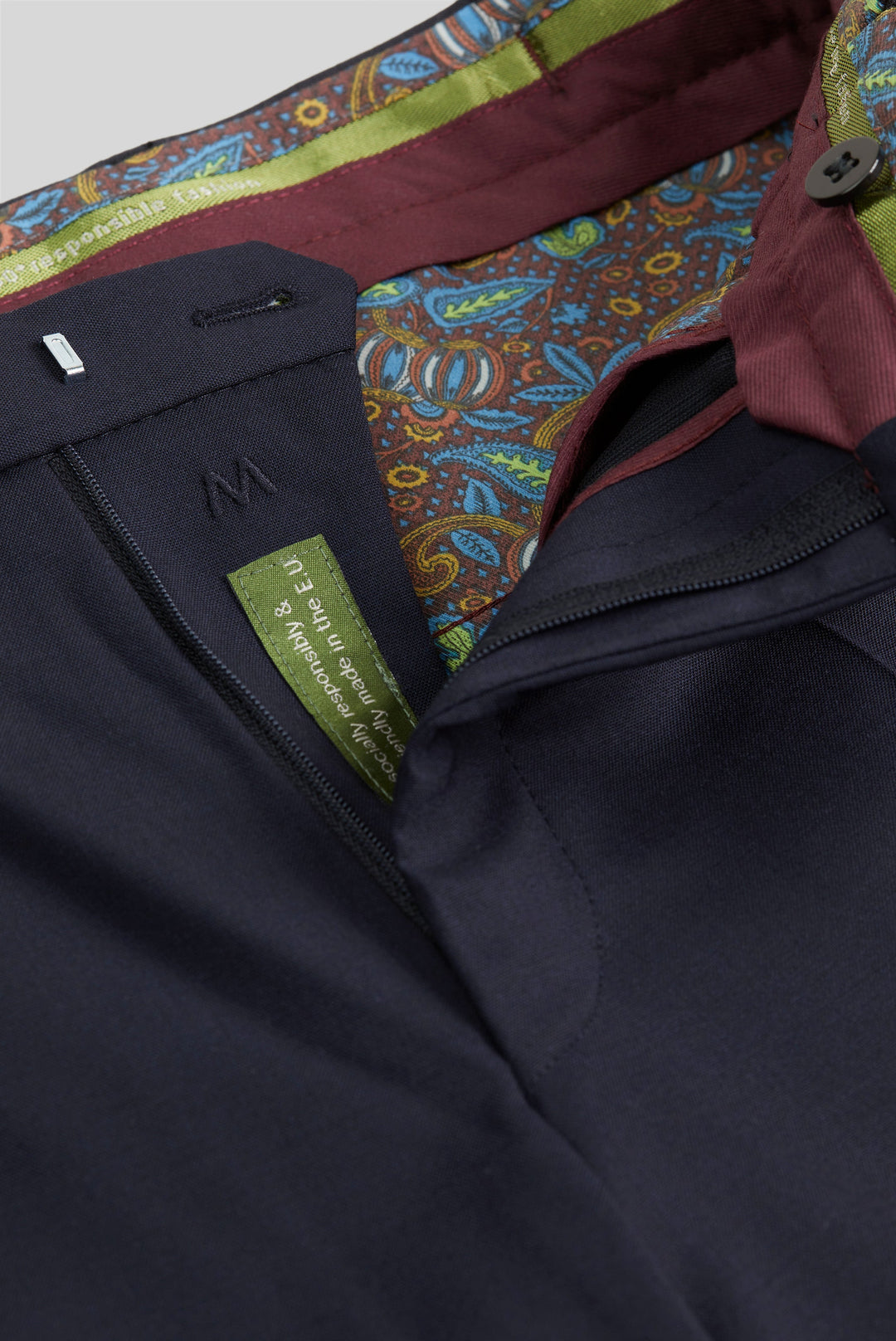 MEYER NAVY STRETCH WAISTBAND WOOL TROUSERS