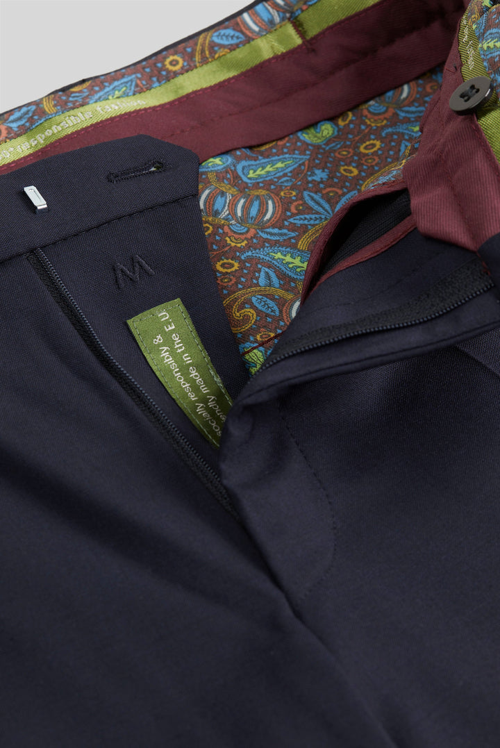 MEYER NAVY STRETCH WAISTBAND WOOL TROUSERS
