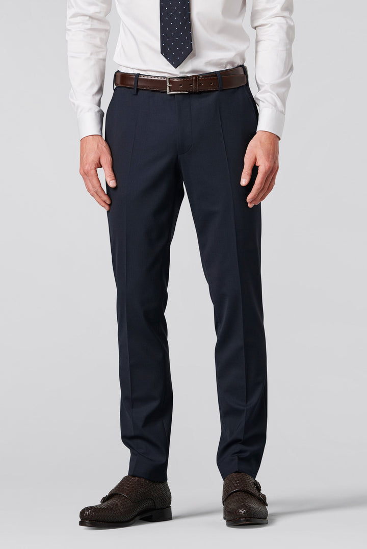 MEYER NAVY STRETCH WAISTBAND WOOL TROUSERS