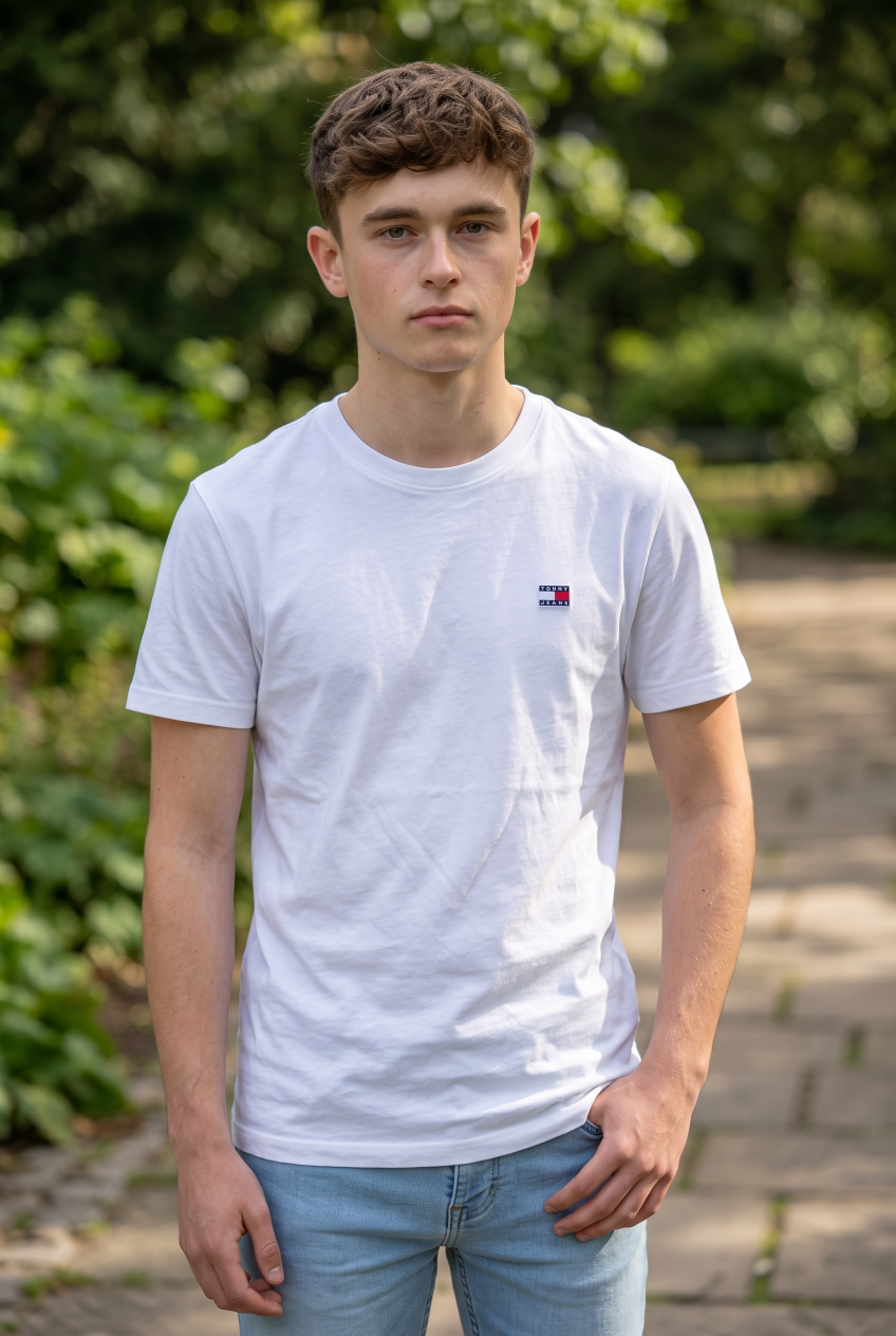 TOMMY JEANS  ECRU WHITE REG BADGE TEE
