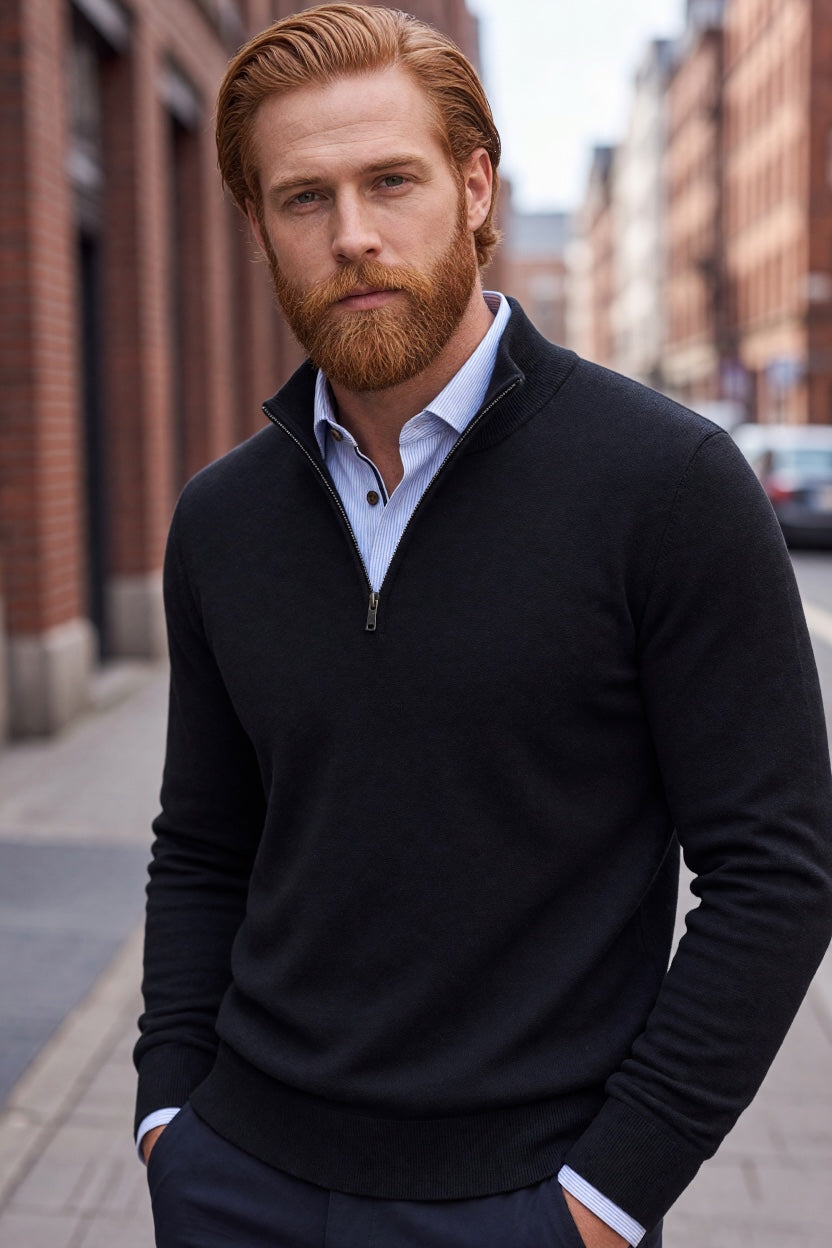 BUGATTI 1/2 ZIP NAVY SWEATER