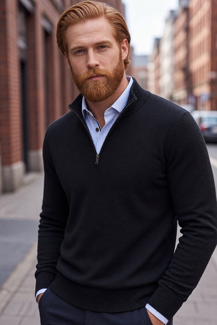 BUGATTI 1/2 ZIP NAVY SWEATER