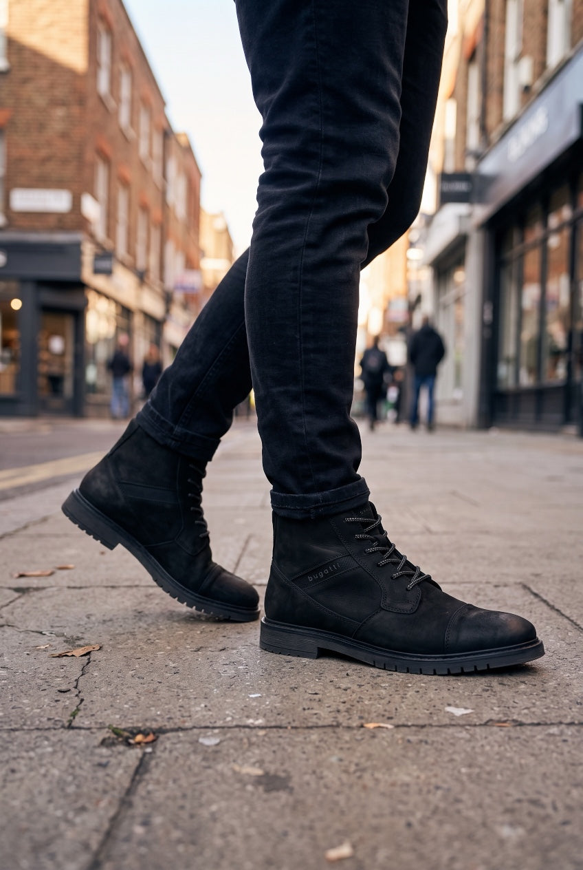 BUGATTI BLACK LEATHER BOOTS