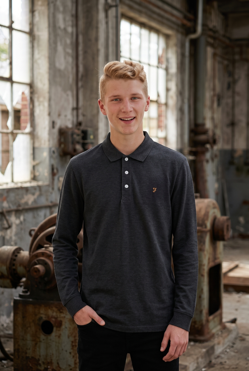 FARAH OFF  BLACK CUNNINGHAM LONG SLEEVE  POLO