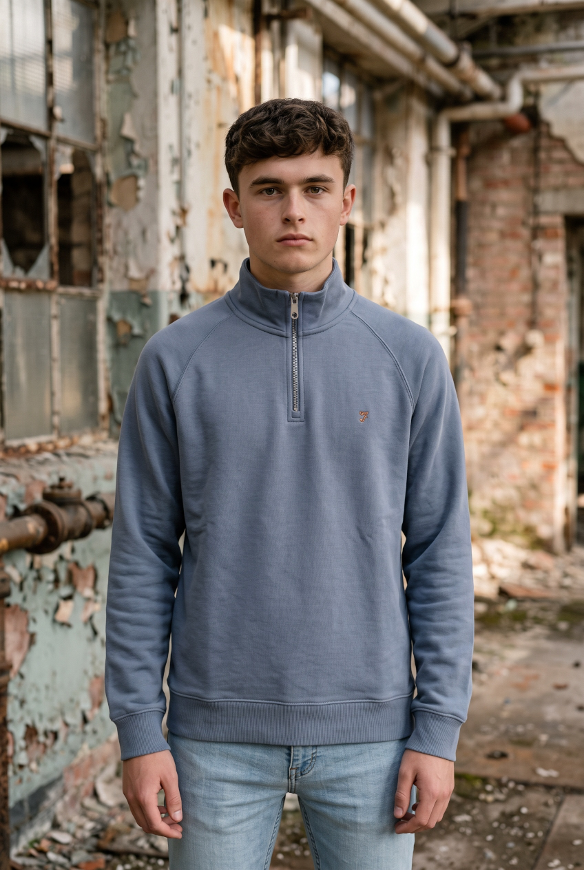 FARAH BLUE ARNOLD 1/4 ZIP SWEAT