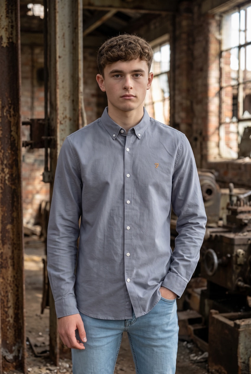 FARAH ICE  BLUE BREWER LS SHIRT