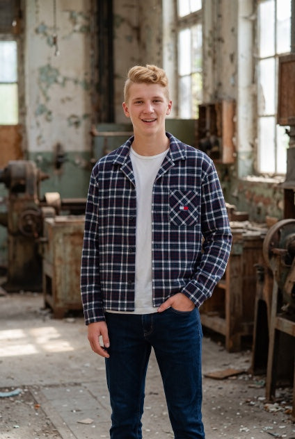 TOMMY JEANS  DARK BLUE CHECK BOXY WAFFLE SHIRT