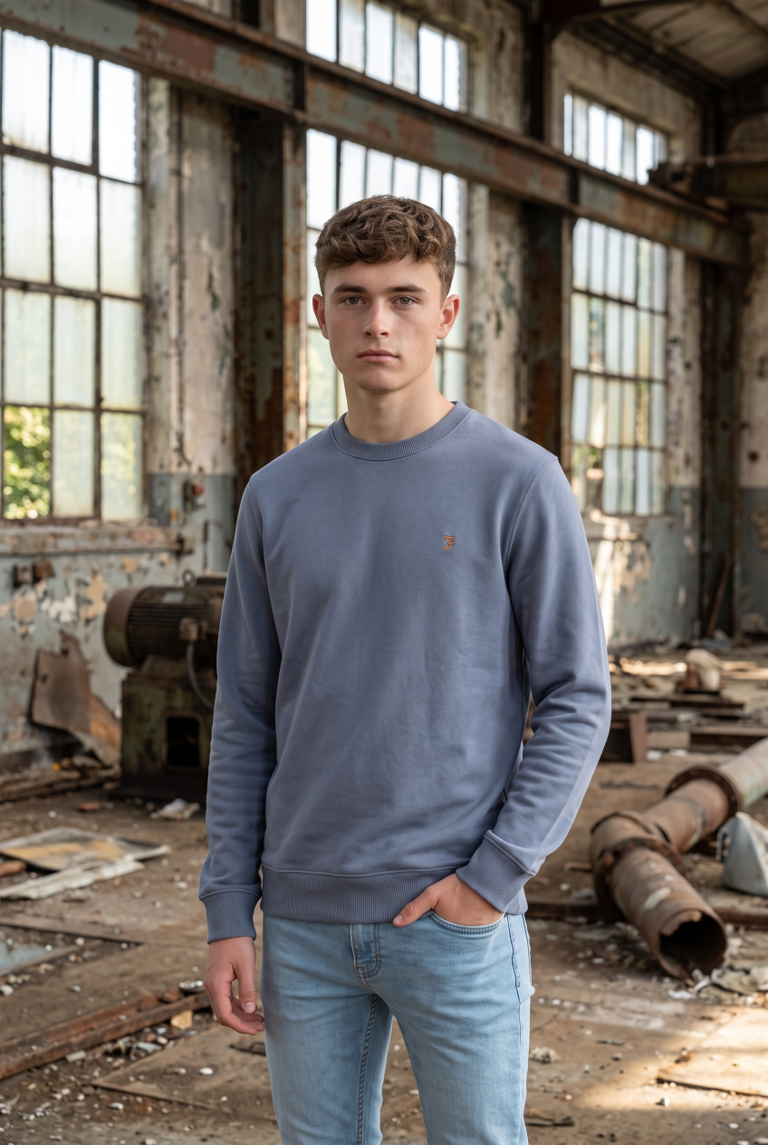 FARAH BLUE HEMMING CREW SWEAT