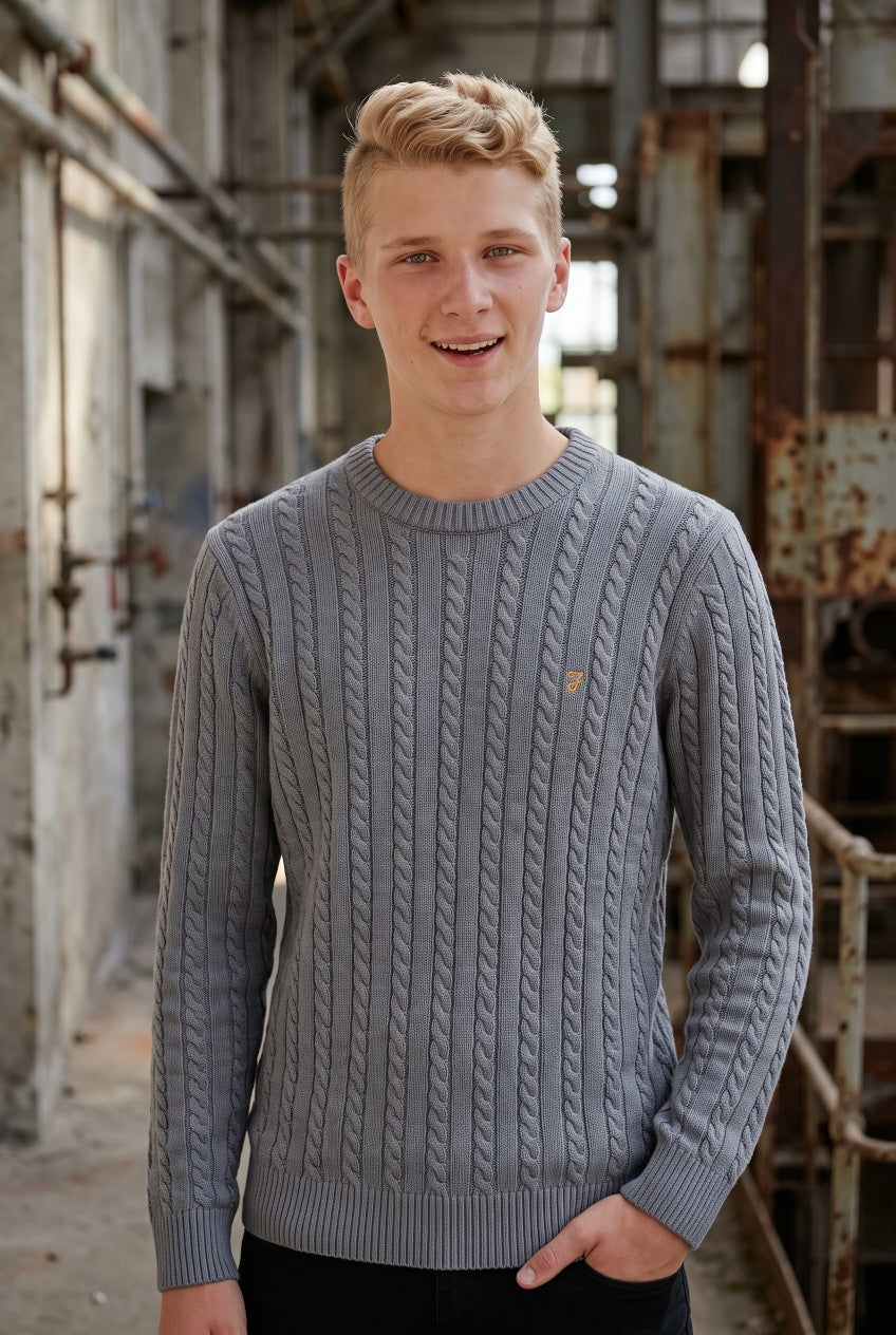 FARAH BLUE KNIGHT CABLE SWEATER