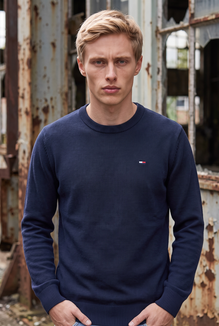 TOMMY JEANS  DARK BLUE SLIM ESS SWEATER